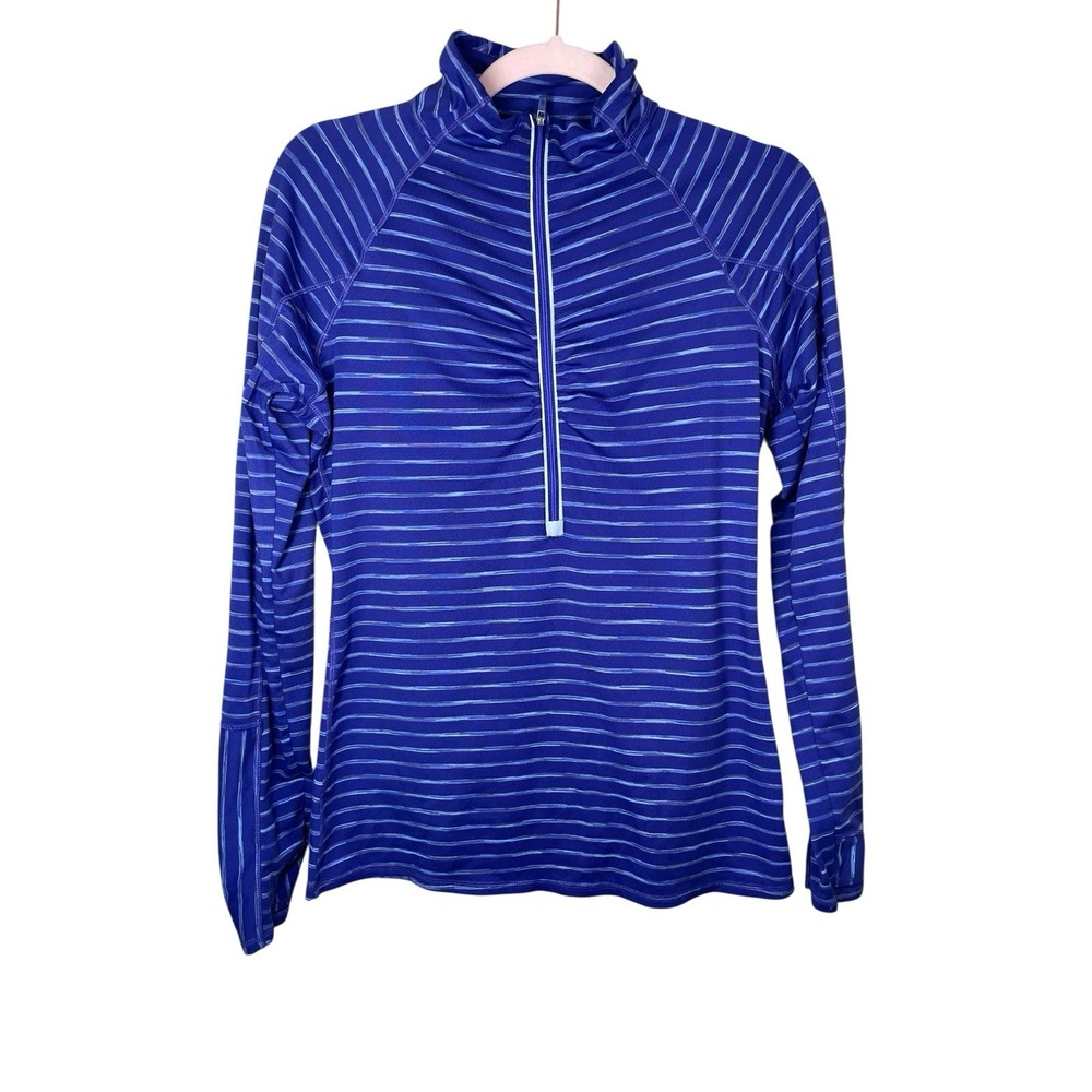 Athleta Elite Half Zip Pullover Women's m medium Purple‎ Striped Top 964325-00-2